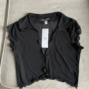 UO Geneva Open Front Mesh Top